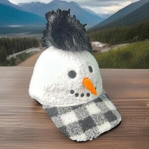 Holiday Snowman Hat, Flannel, Baseball Black White Plaid Christmas Accessory